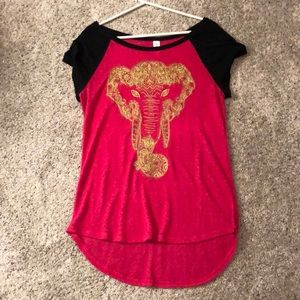 Pink & black blouse gold elephant/NWOT